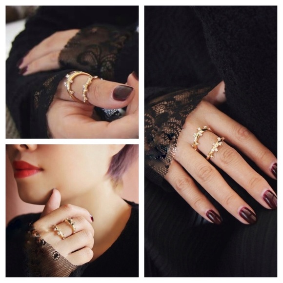 ALEXIS BITTAR • Gold Double Banded Crystal Accented Lace Size 7 Ring - Picture 8 of 8